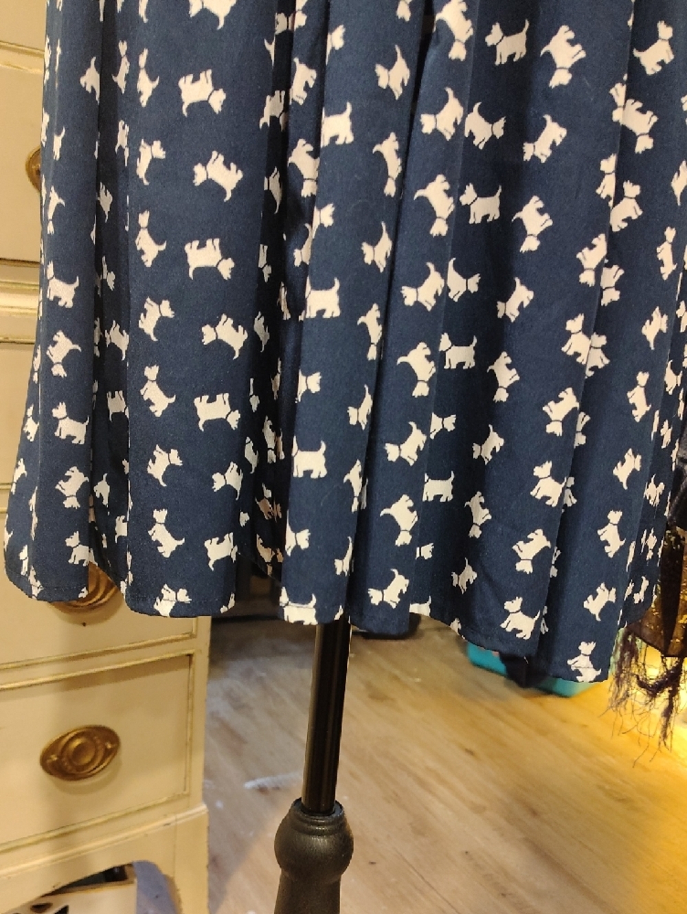 Derek Heart Navy V-Neck Smocked Waist Mini Dress with White Dog Print - Picture 4 of 11